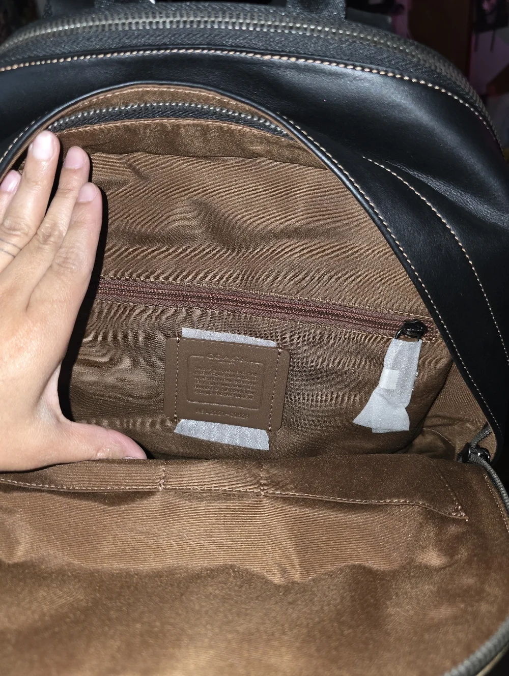 Coach Brown Signature Canvas Backpack with White Center Stripe